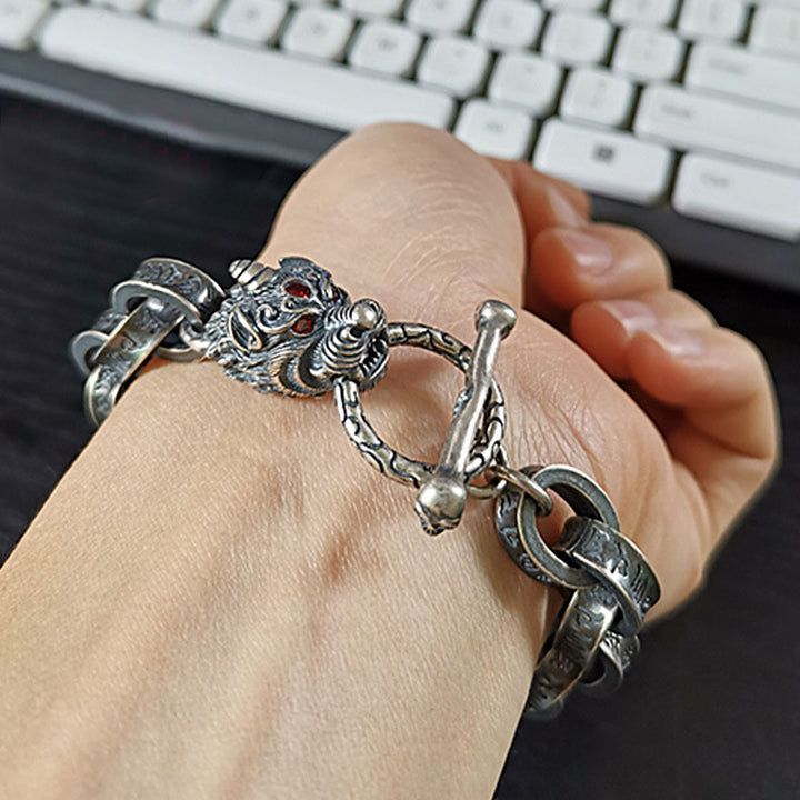 Buddha Stones 925 Sterling Silver Drago Kirin Om Mani Padme Hum Successo Forza Bracciale Bangle