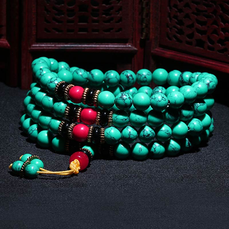 Bracciale Mala di guarigione in turchese tibetano Buddha Stones