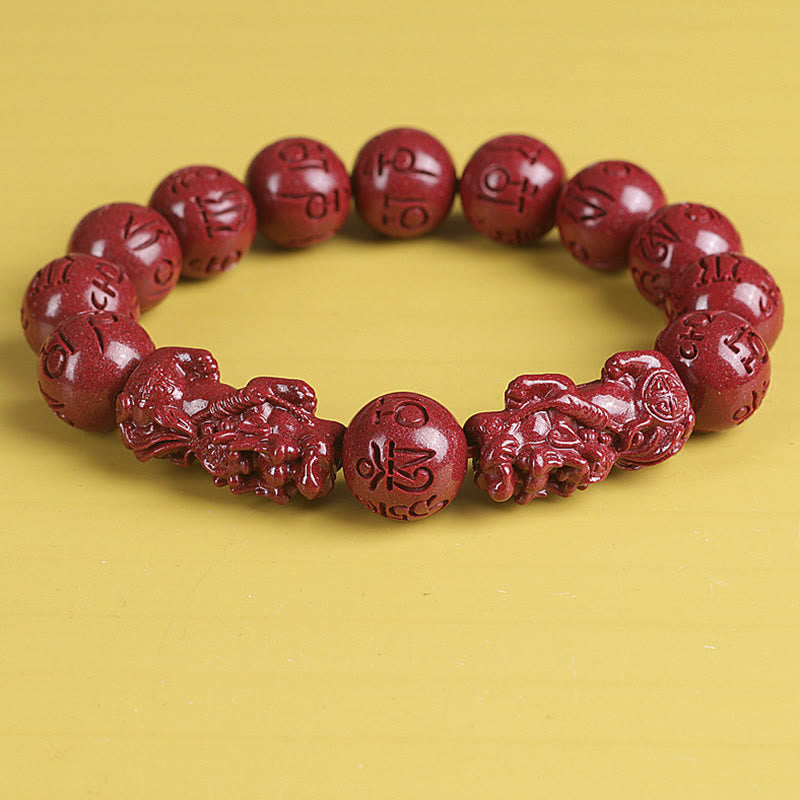 Braccialetto di perline Buddha Stones Natural Double PiXiu Cinnabar Om Mani Padme Hum Wealth Luck