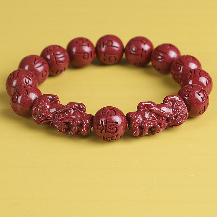Braccialetto di perline Buddha Stones Natural Double PiXiu Cinnabar Om Mani Padme Hum Wealth Luck