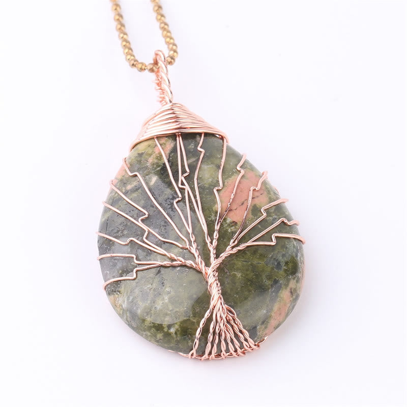 Buddha Stones Cristallo di quarzo naturale Albero della vita Collana con ciondolo energetico curativo - Albero Unakite in oro rosa - image 17
