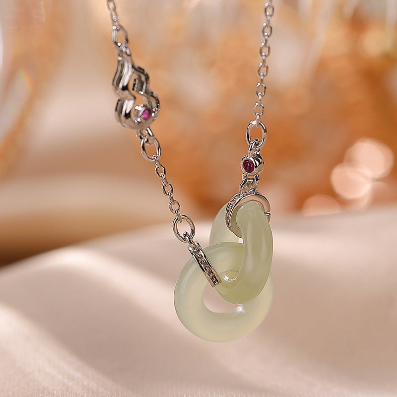 Collana con ciondolo a forma di catena con ciondolo rotondo in argento sterling 925 con Buddha Stones e giada fortunata e prospera