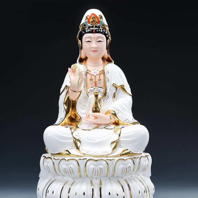 Statua in ceramica del successo del Bodhisattva Chenrezig Avalokitesvara Decorazione per la casa - 31,5*19 cm - image 3