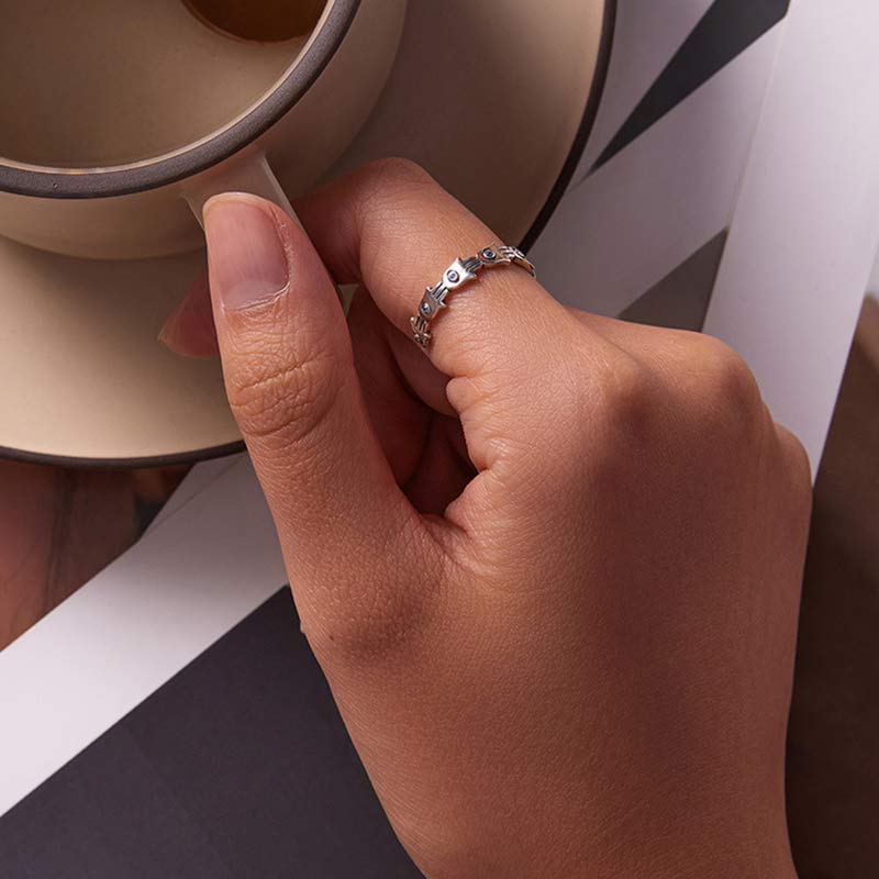 Anello regolabile con simbolo Hamsa in argento sterling 925 Buddha Stones e zircone - image 1