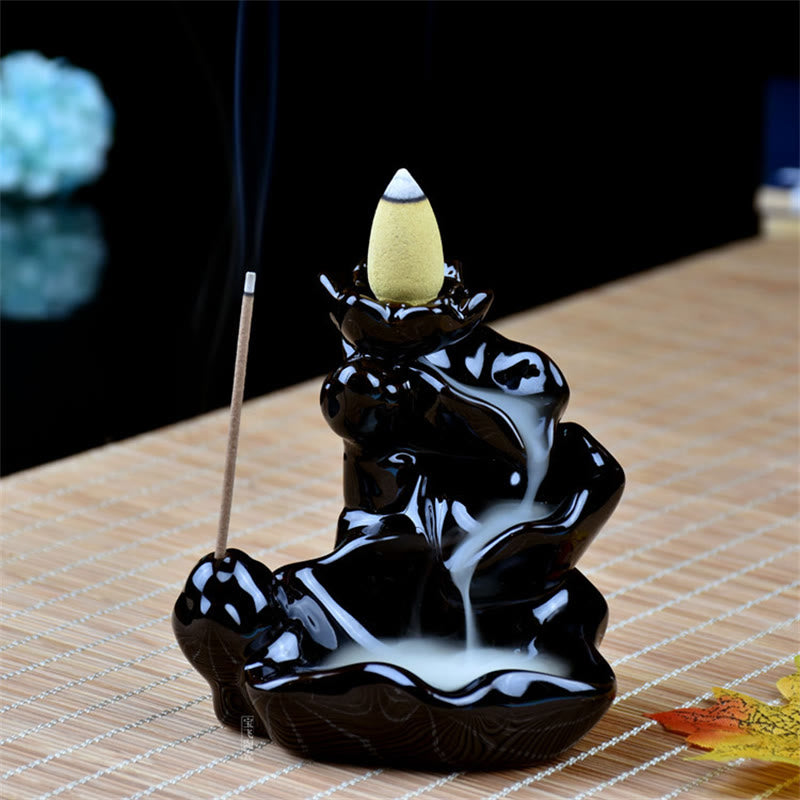 Severnier Bruciatore incenso a riflusso, Porta incenso cascata, con 50 pezzi coni di incenso a riflusso + 30 bastoncini d'incenso, Fontana di fumo per Severnier Bruciatore incenso a riflusso, Porta incenso cascata, con 50 pezzi coni di incenso a riflusso + 30 bastoncini d'incenso, Fontana di fumo per