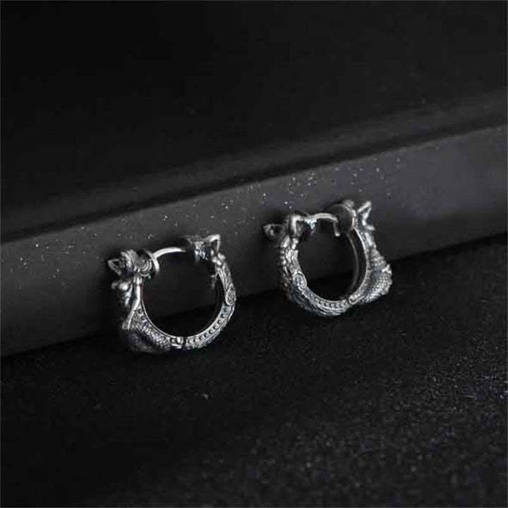 Orecchini di protezione con motivo a cerchio di drago in argento sterling 925