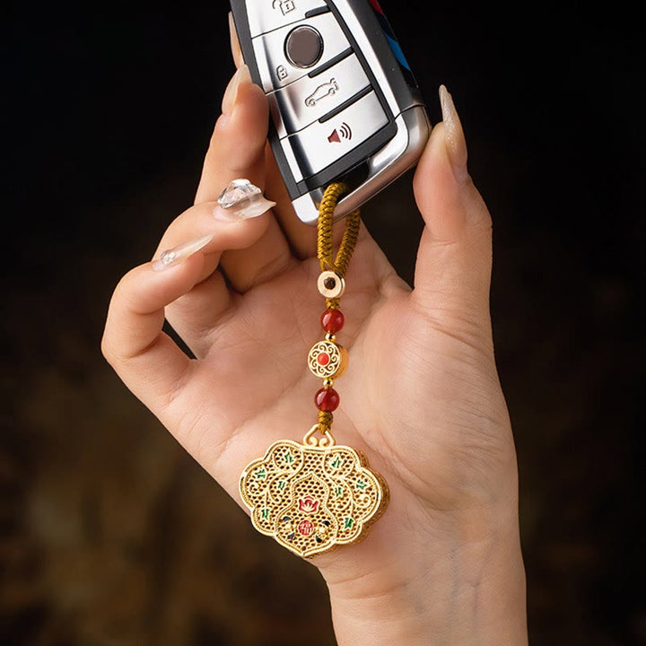 Portachiavi con ciondolo a forma di lucchetto con Buddha Stones, carattere Fu, fortuna e benedizione