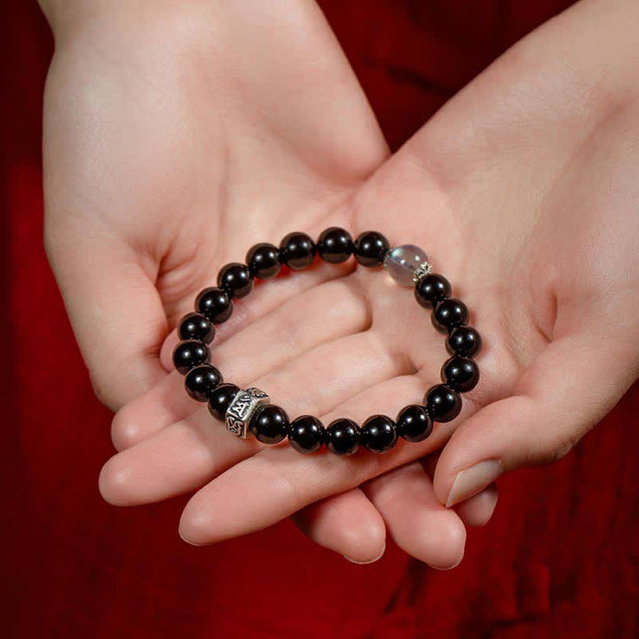 Braccialetto cinese zodiaco natale Buddha 925 argento sterling ossidiana nera pietra di luna forza - image 5