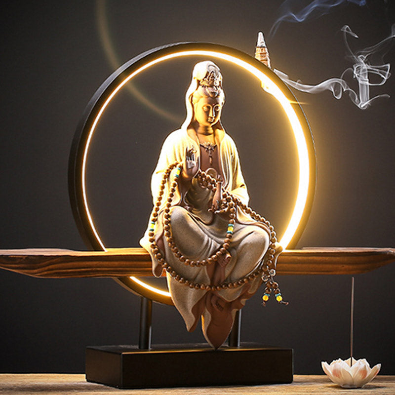 Buddha Stones Buddha Avalokitesvara Ceramica Loto Rilassamento Bruciatore di Incenso Decorazione