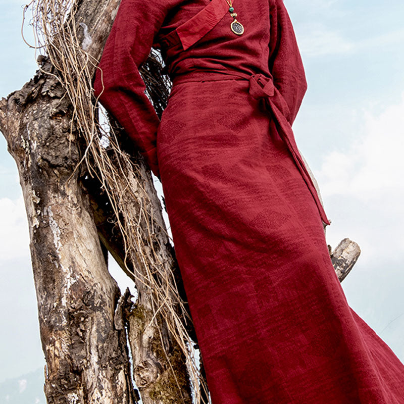 Buddha Stones Tibetan Dress Clothing Lhasa Abito lungo avvolgente Maxi abito Abbigliamento donna
