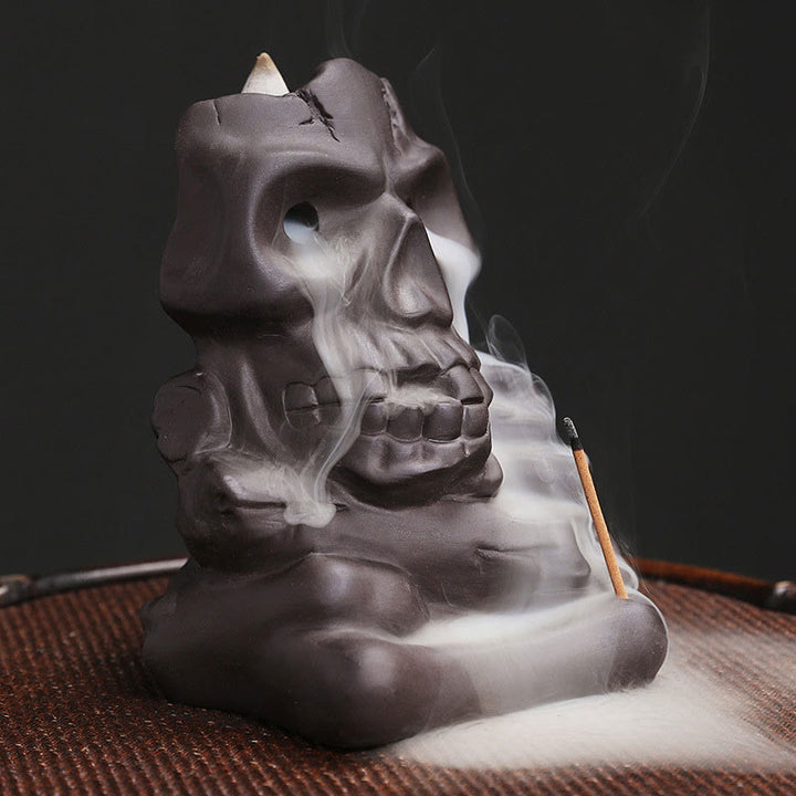 Buddha Stones Halloween Teschio Testa Viola Argilla Guarigione Bruciatore di Incenso Decorazione