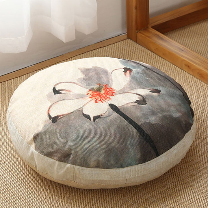 Cuscino per seduta da meditazione in lino con motivo semplice Buddha Stones e loto, decorazione per la casa e il soggiorno