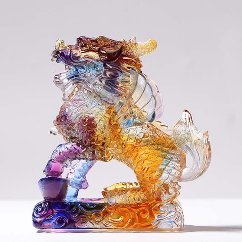 Feng Shui Kirin Fatto a mano Liuli Cristallo Arte Pezzo Fortuna Casa Ufficio Decorazione