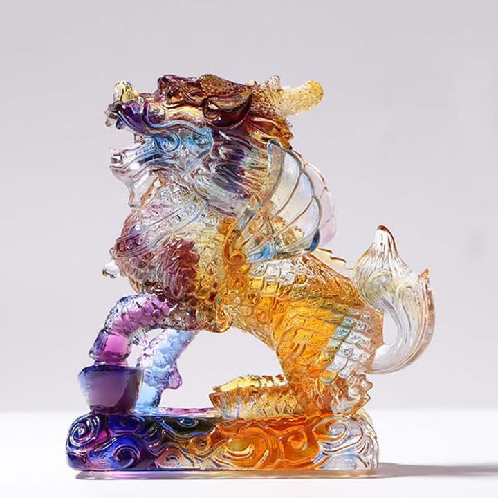 Feng Shui Kirin Fatto a mano Liuli Cristallo Arte Pezzo Fortuna Casa Ufficio Decorazione