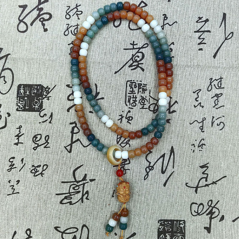 Buddha Stones 108 Mala Beads Gradient Bodhi Seed Green Tara Buddha Braccialetto inciso Peace Harmony