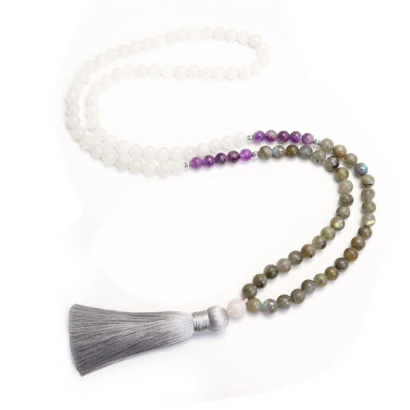 Buddha Stones 108 Mala Beads Agata Bianca Ametista Nero Glitter Pietra Braccialetto di Protezione