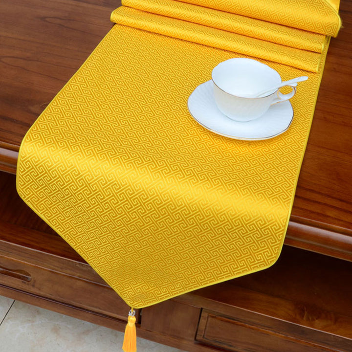 Preghiera Altare Fiore Vajra Drago Modello Tibetano Simboli di Buon Auspicio Nappe Jacquard Runner da Tavolo