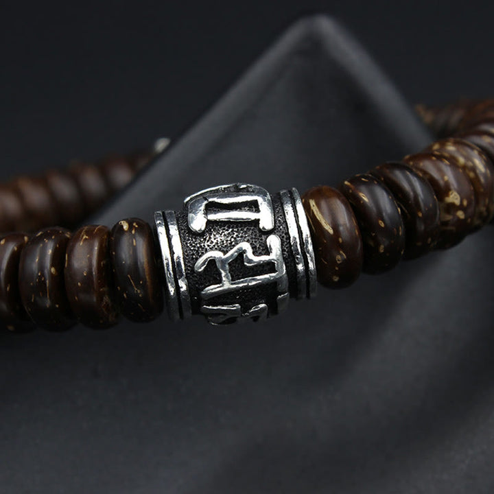 Braccialetto positivo Buddha Stones Natural Tibetan Coconut Shell Om Mani Padme Hum