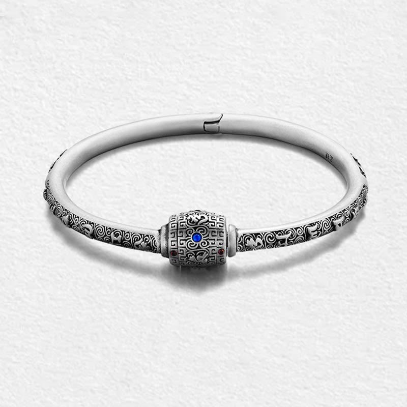 Buddha Stones 990 Sterling Silver Tibetano Auspicious Clouds Om Mani Padme Hum Braccialetto Creatività Inciso