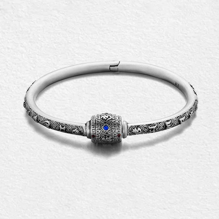 Buddha Stones 990 Sterling Silver Tibetano Auspicious Clouds Om Mani Padme Hum Braccialetto Creatività Inciso