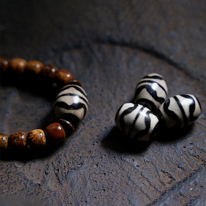 Buddha Stones Semi di Bodhi Tibetano Ambra Perline Dzi Agata Zakiram Dea della Ricchezza Perline Bracciale Triplo Avvolgimento