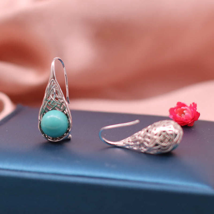 Orecchini pendenti con motivo a perline turchesi in argento sterling 925 Buddha Stones - image 4