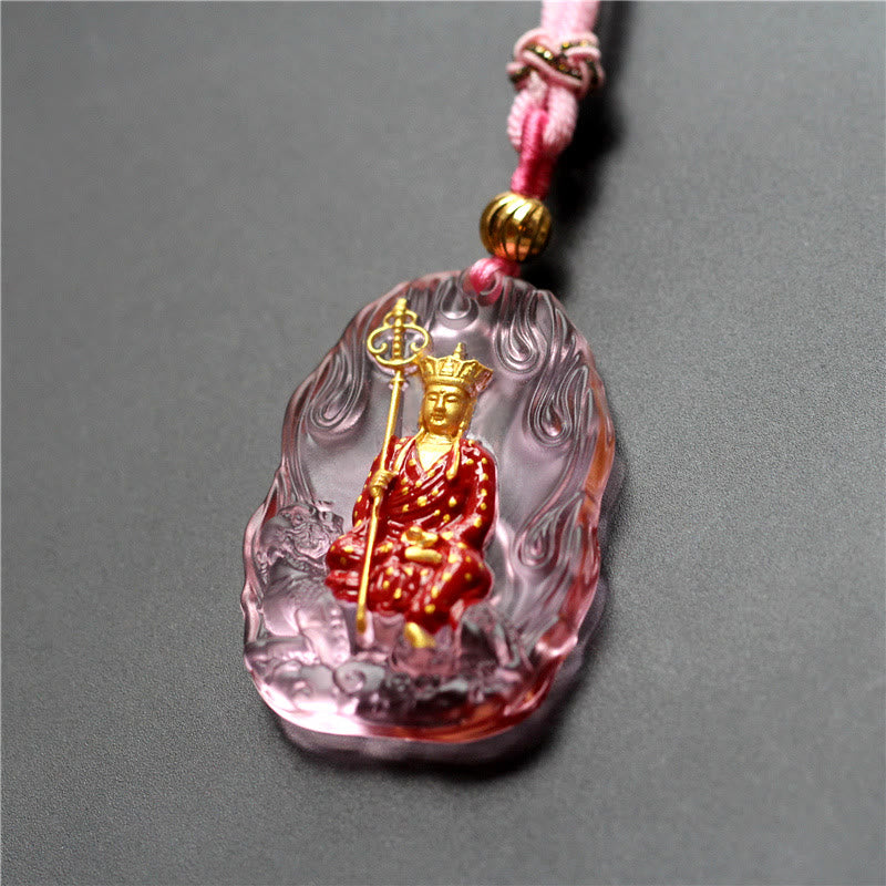 Buddha Stones Collana con ciondolo amuleto della compassione di cristallo Buddha Ksitigarbha Liuli - Ksitigarbha rosa - image 6