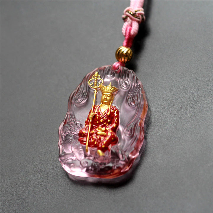 Buddha Stones Collana con ciondolo amuleto della compassione di cristallo Buddha Ksitigarbha Liuli - Ksitigarbha rosa - image 6