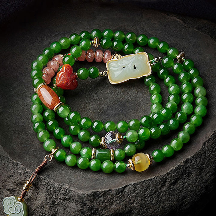 Buddha Stones 108 Mala Beads Ciano Giada Agata Rossa Braccialetto della Fortuna del Buddha che Ride