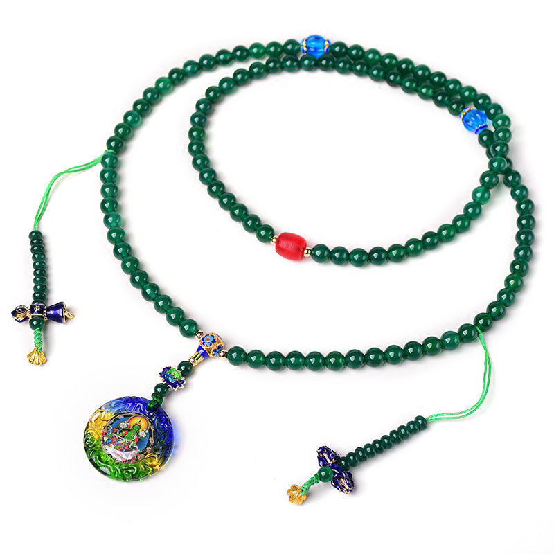 Buddha Stones 108 Mala Beads Agata verde naturale Bodhisattva Tara verde Braccialetto con ciondolo di manifestazione