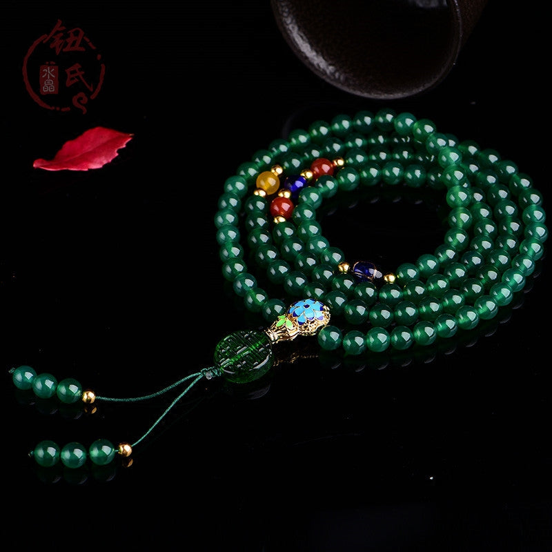Buddha Stones 108 Mala Beads Braccialetto di supporto energetico in agata verde naturale