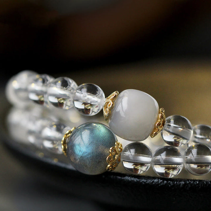 Braccialetto triplo giro in argento sterling 925 con Buddha Stones , zodiaco cinese, Buddha natale, cristallo bianco, meditazione