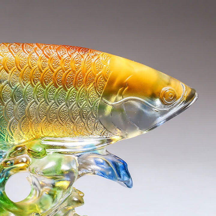 Pezzo d'arte fatto a mano in cristallo Liuli Koi Fish, decorazione per ufficio e casa