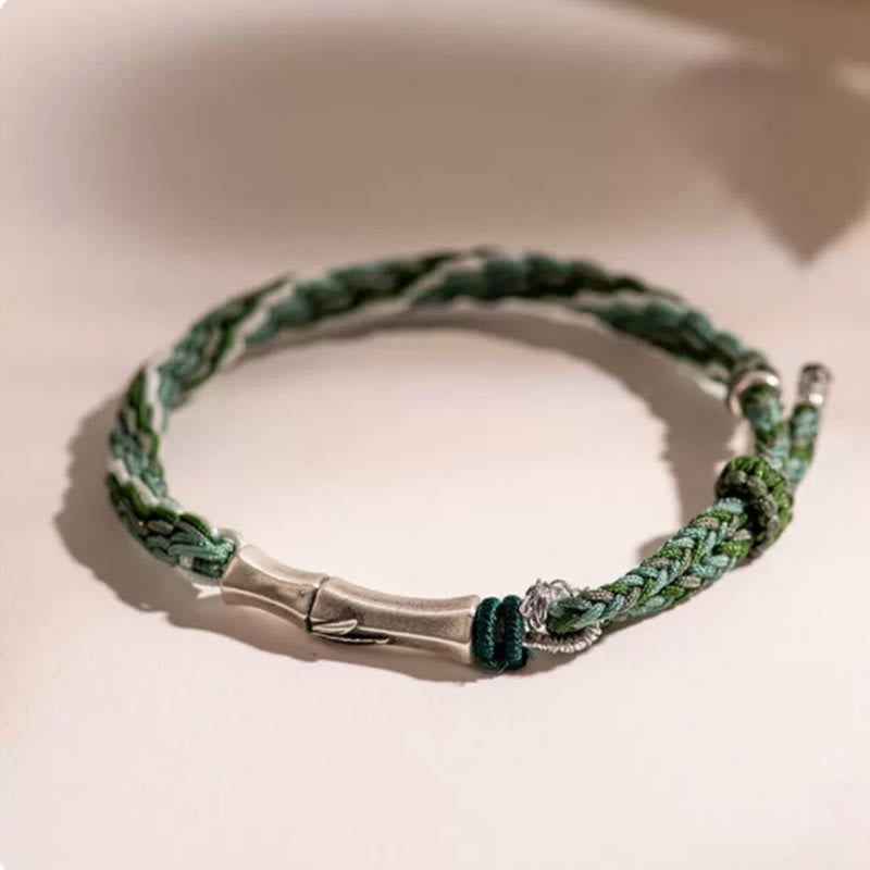 Braccialetto in argento sterling 925 con nodo di reincarnazione in bambù e corda di protezione dalla fortuna