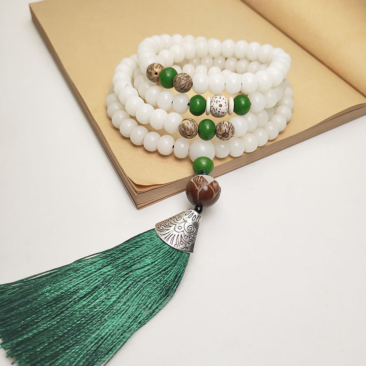 Braccialetto di protezione con 108 perle di semi di Bodhi bianchi Mala