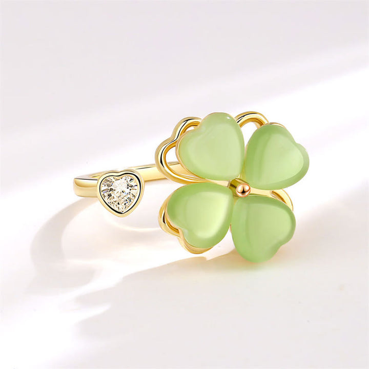 Anello girevole Buddha Stones Cat's Eye Four Leaf Clover Zircone Love