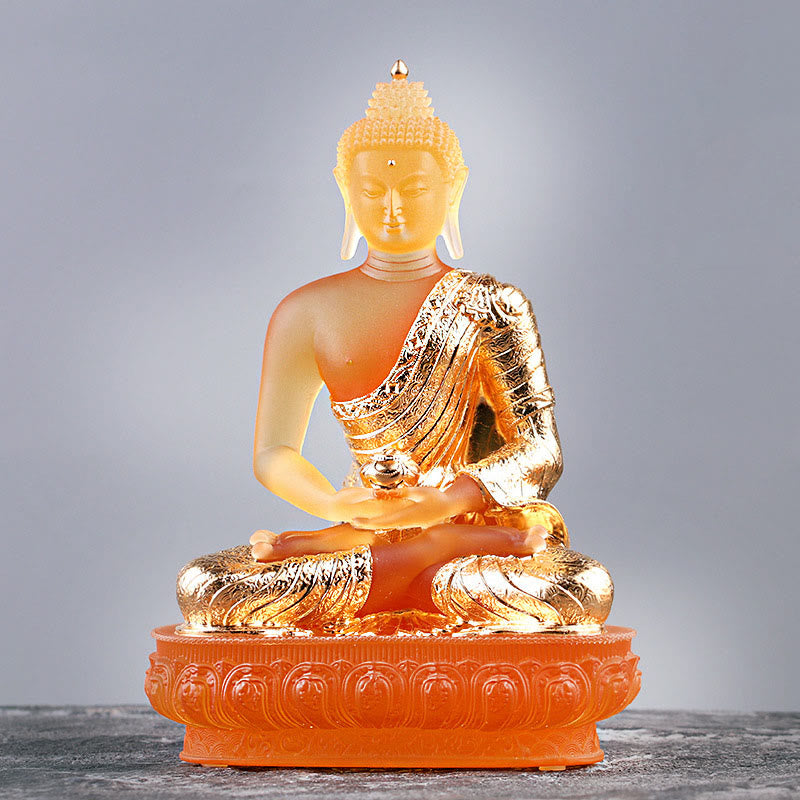 Buddha Stones Statuetta fatta a mano del Buddha Liuli Pezzo d'arte Statua della serenità Decorazione dell'offerta domestica - Buddha d'oro - image 0