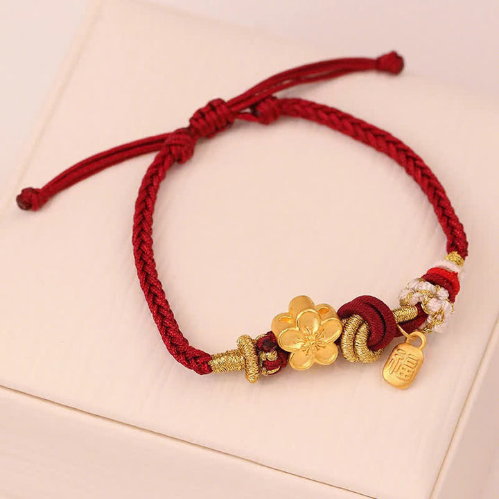 Braccialetto con corda rossa Buddha Stones, ciondolo felicità, fiori di pesco