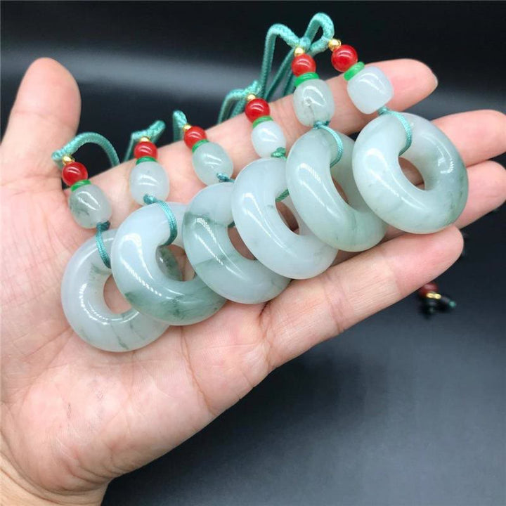 Collana con ciondolo Buddha Stones Natural Jade Peace Buckle Prosperity