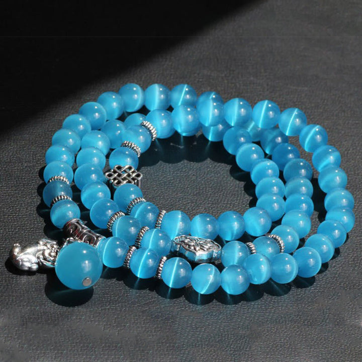 Braccialetto triplo avvolgente con supporto PiXiu Cat Eye Buddha Stones