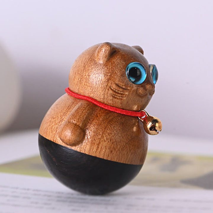 Buddha Stones Mini Gatto Fortunato Gattino Phoebe Zhennan Decorazione di Benedizione del Legno - image 1