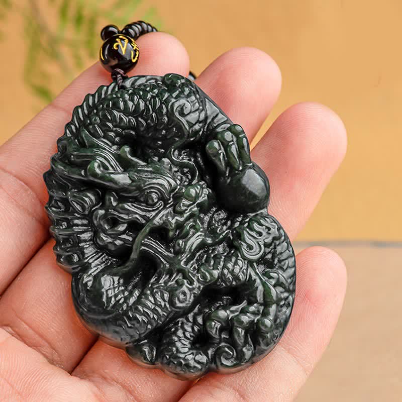 Collana con ciondolo in perline di corda di perline Buddha Stones Hetian Cyan Jade Dragon Success Harmony - image 4