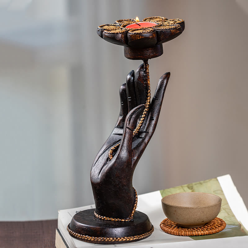 Portacandele in legno con motivo a mano, motivo a Buddha Stones , decorazione per la casa
