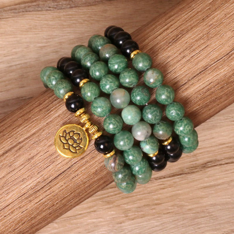Buddha Stones 108 Perle Bracciale Mala di Guarigione in Agata Naturale