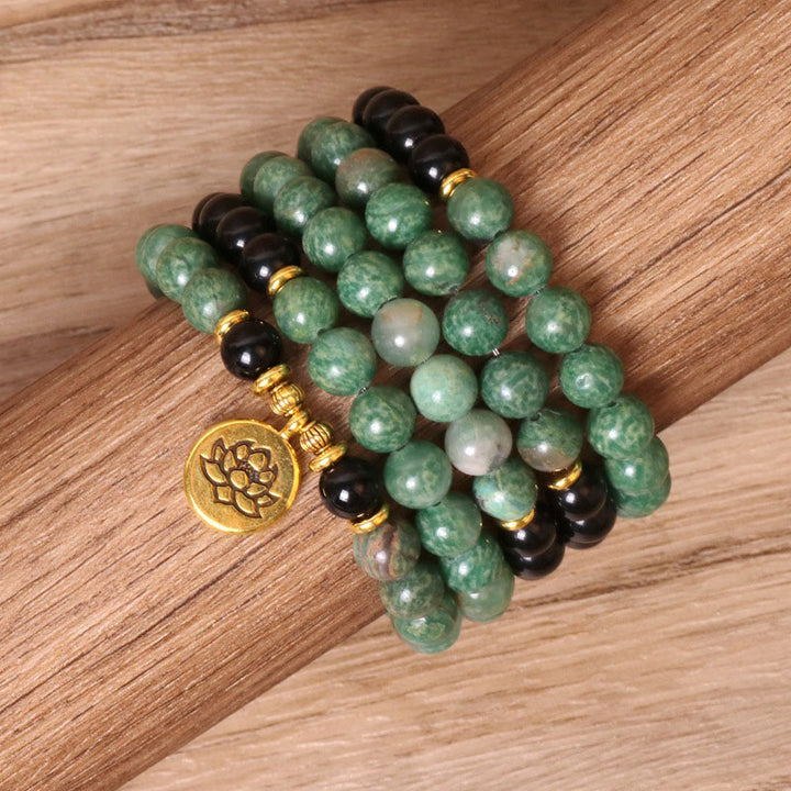 Buddha Stones 108 Perle Bracciale Mala di Guarigione in Agata Naturale