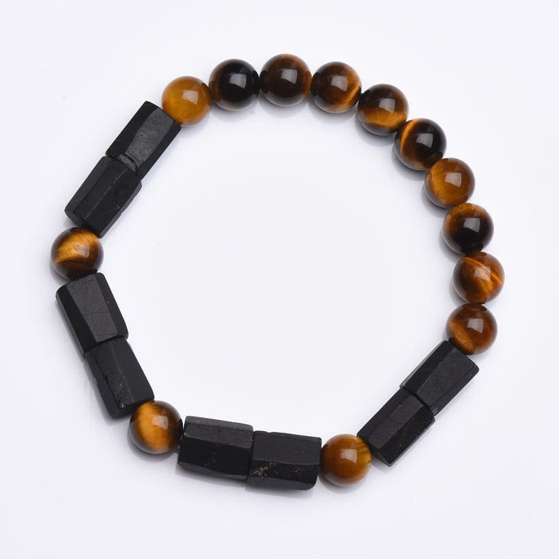Braccialetto positivo in occhio di tigre con tormalina nera naturale Buddha Stones