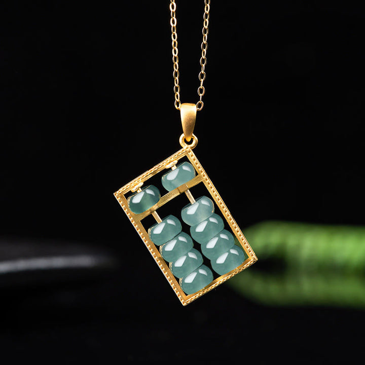 Collana con ciondolo Buddha Stones in argento sterling 925 con motivo abaco in giada naturale e motivo abbondanza