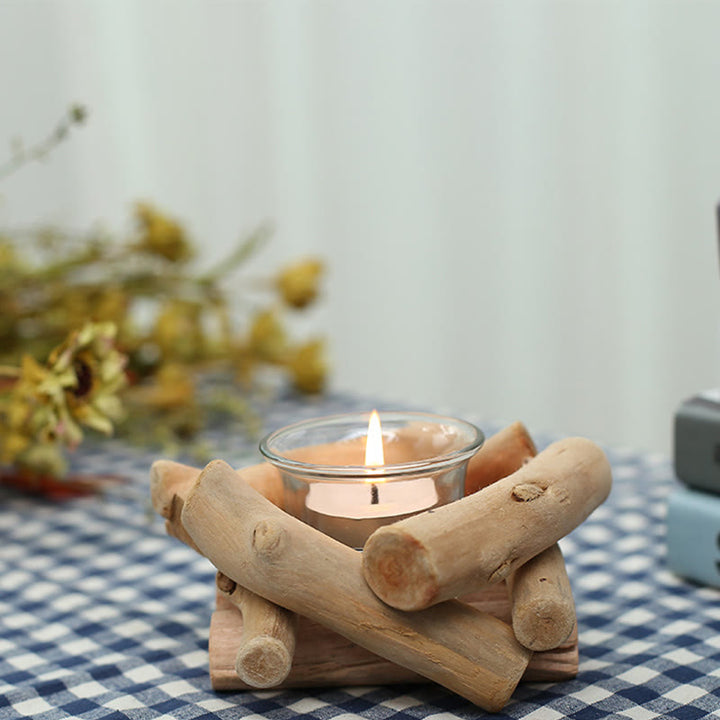 Portacandele in legno con Buddha Stones, decorazione per la casa