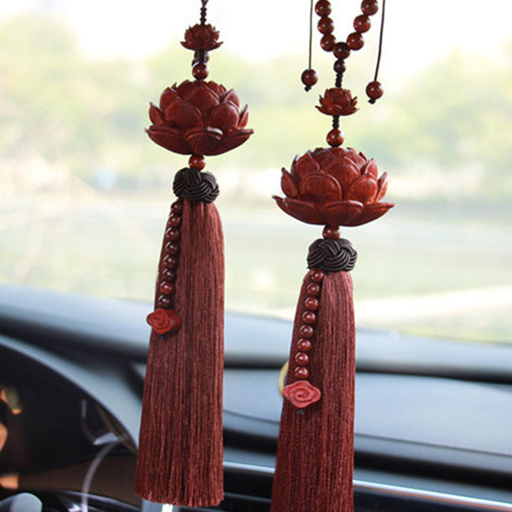 Buddha Stones Tibetano Piccola Foglia Sandalo Rosso Loto Fortuna Protezione Nappa Decorazione - image 5
