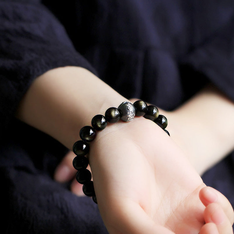 Buddha Stones Zodiaco cinese Buddha natale Ossidiana Braccialetto di purificazione - image 3